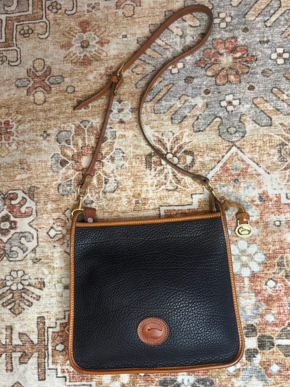 Dooney & Bourke Black Pebbled Leather Crossbody Bag with Brown Trim - Picture 2 of 15